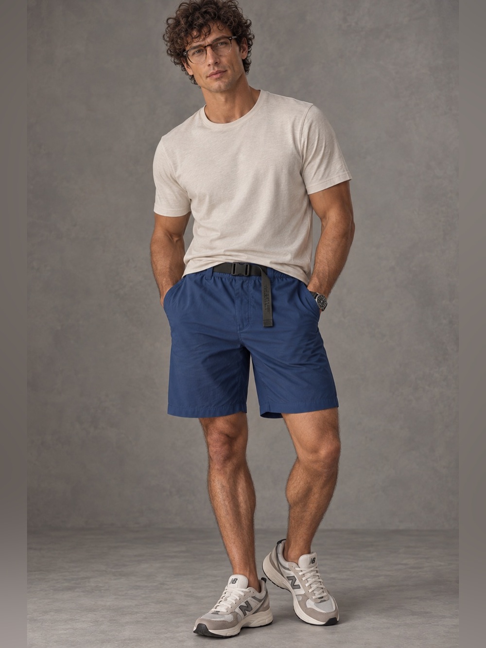 Levi's Men's Blue Nylon Swim Shorts with Adjustable Belt, Size Large